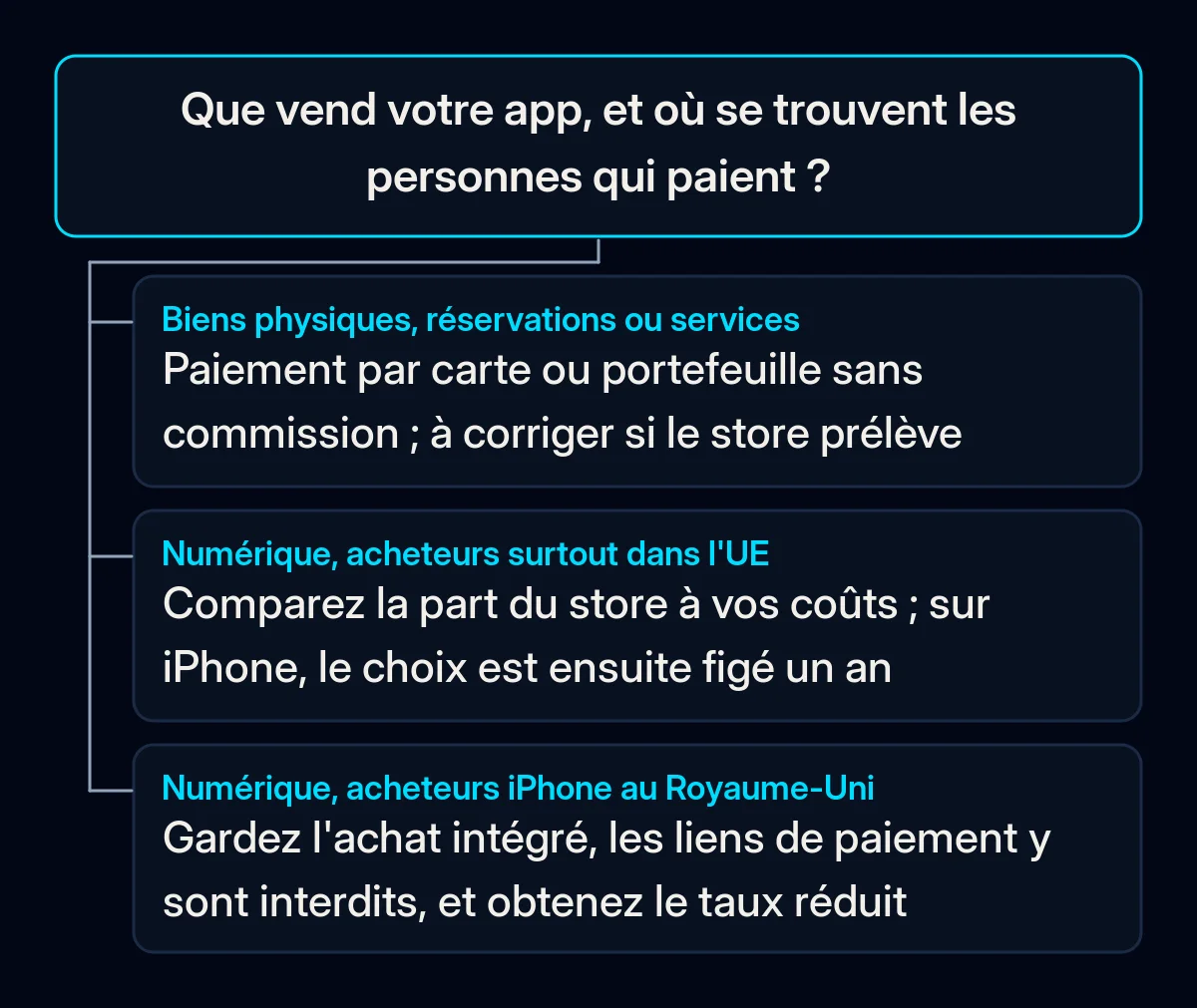 Arbre de décision : ce que vend votre app et où sont ses acheteurs déterminent s'il vaut la peine d'étudier la vente hors de l'App Store