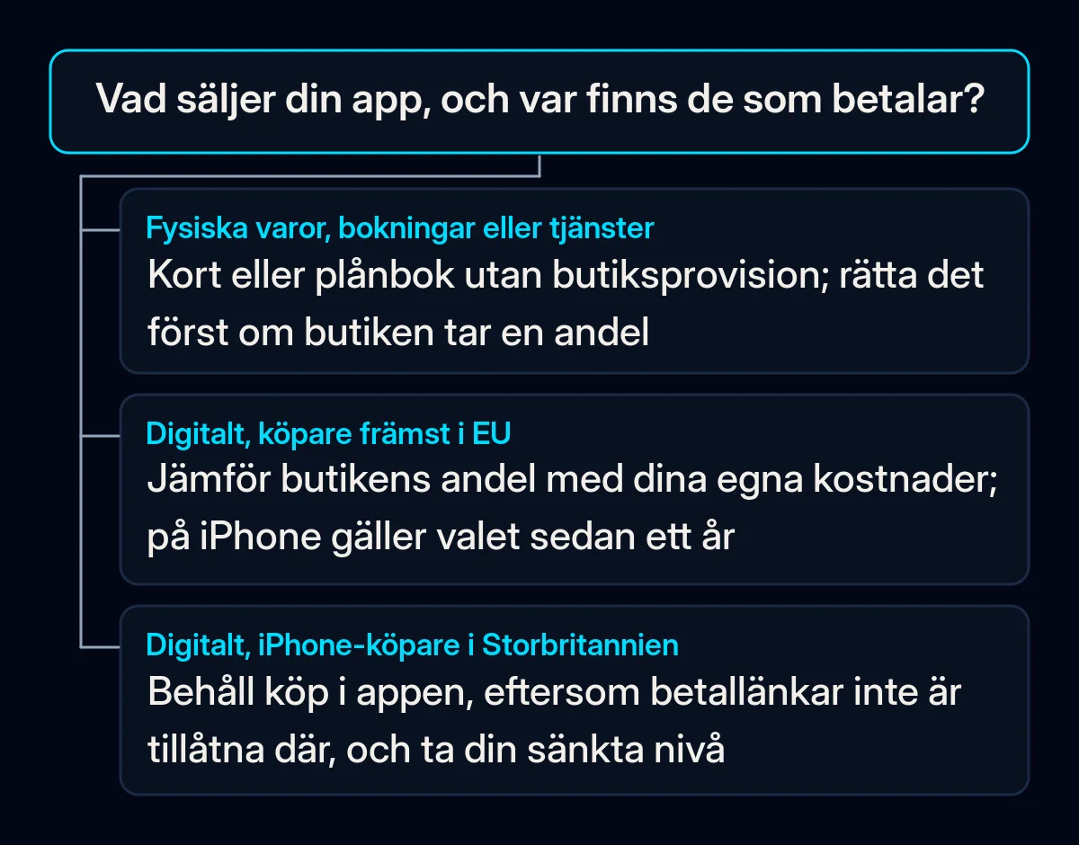 Beslutsträd: vad din app säljer och var köparna finns avgör om det är värt att undersöka försäljning utanför appbutiken