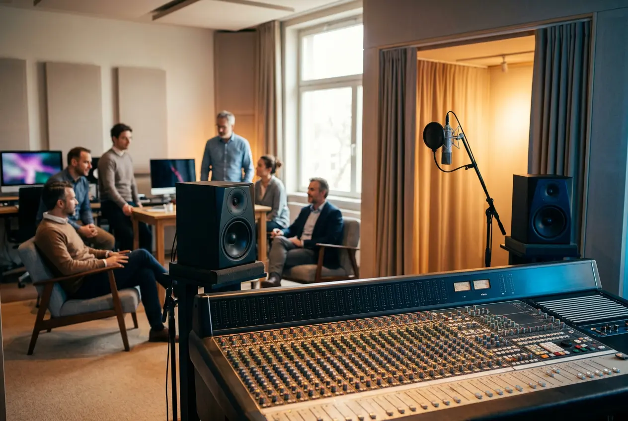 Music recording studio with equipment