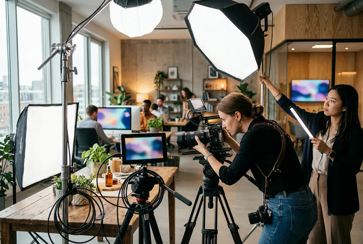 Photographer shooting content in a studio